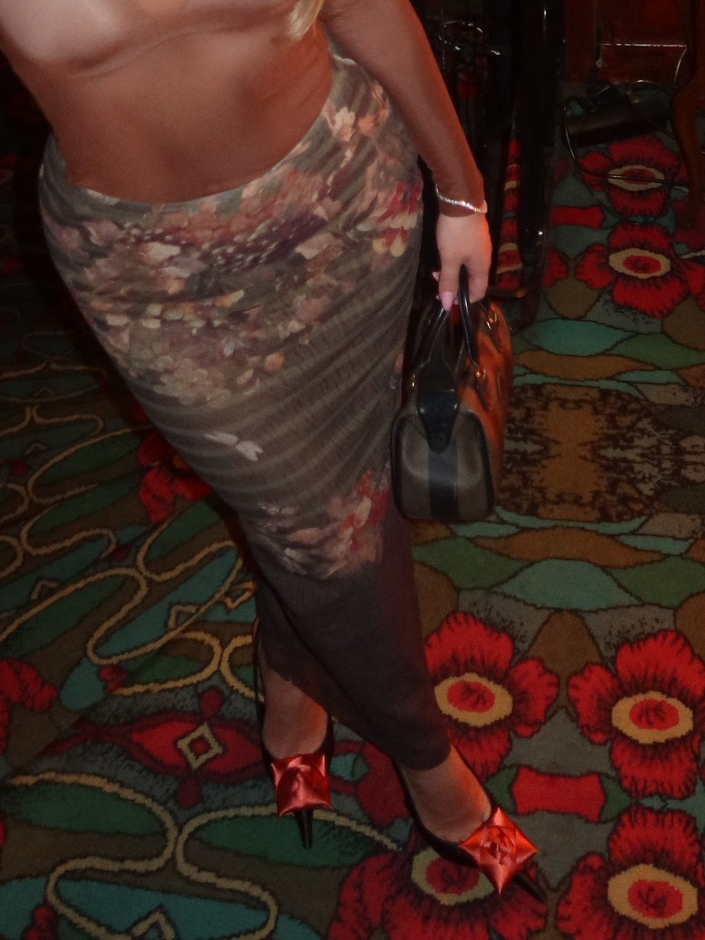 Jean Paul Gaultier Olive and Floral Pencil Skirt